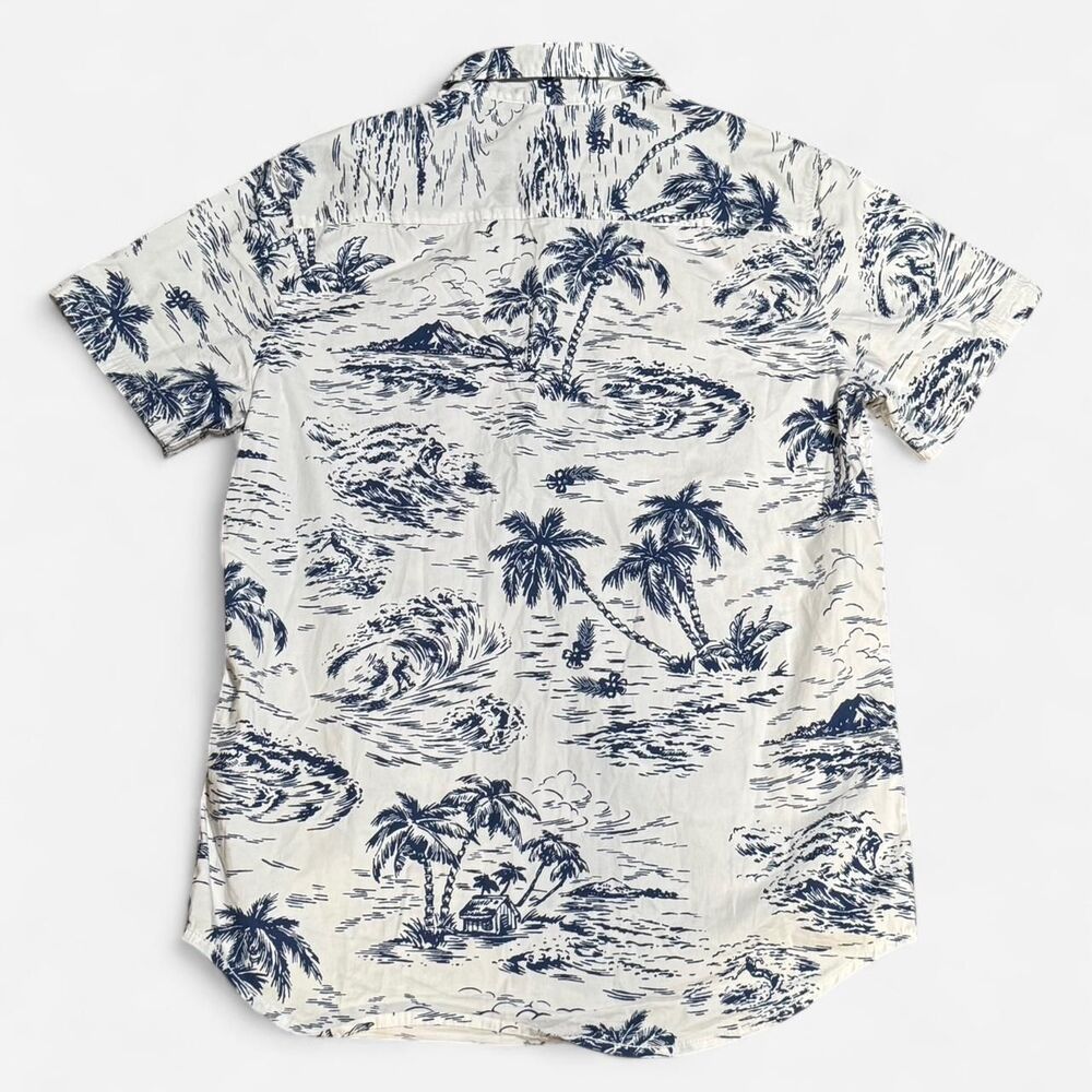 Free planet vintage navy blue and White Islands/waves Hawaiian medium size - Picture 2 of 7